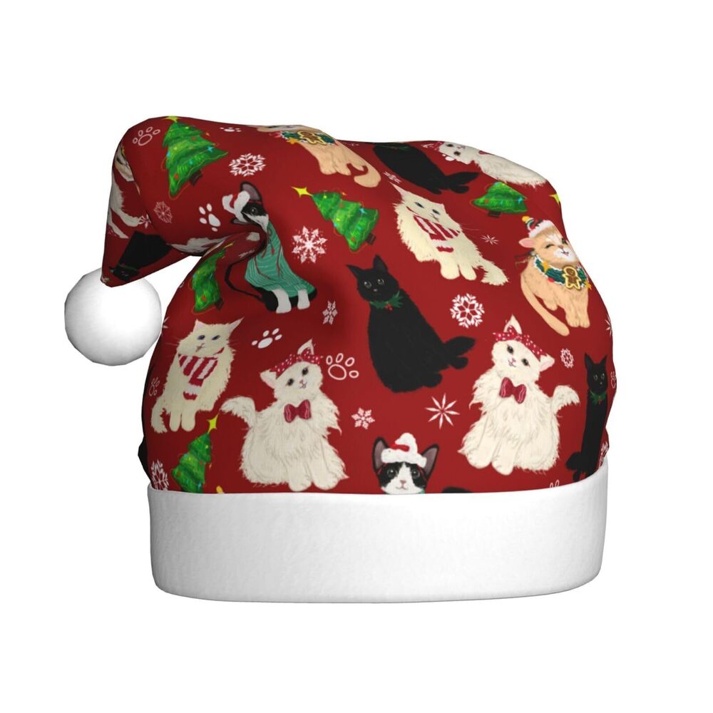 9680 Cute Christmas Cat Christmas Hat Santa Hats Adults Unisex Velvet